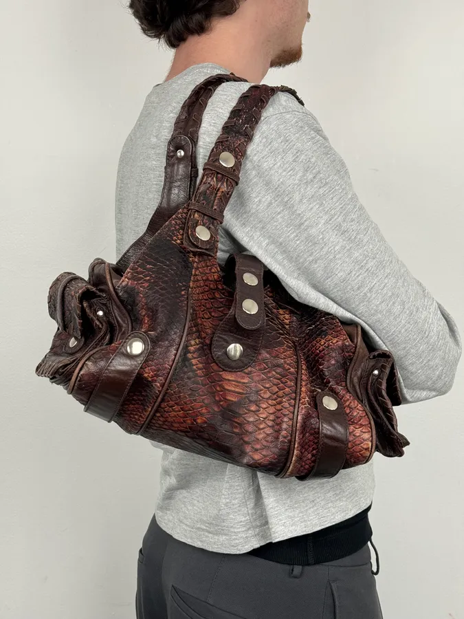 Chloé Red Burgundy Python Leather Silverado Handle Bag - Image 3