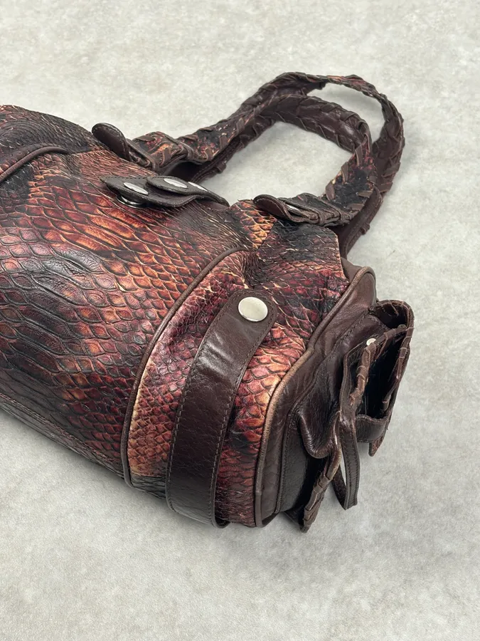 Chloé Red Burgundy Python Leather Silverado Handle Bag - Image 6