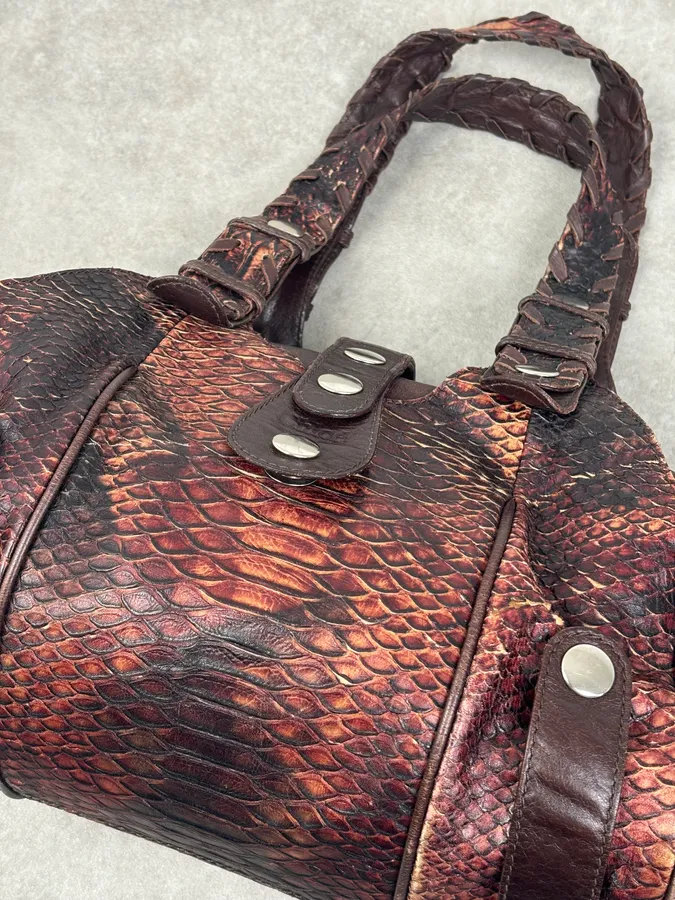 Chloé Red Burgundy Python Leather Silverado Handle Bag - Image 8