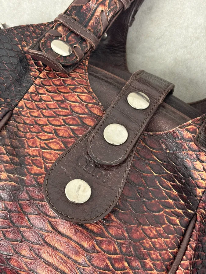 Chloé Red Burgundy Python Leather Silverado Handle Bag - Image 9