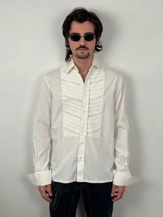 Christian Lacroix White Embroidered Plastron Shirt - Image 2