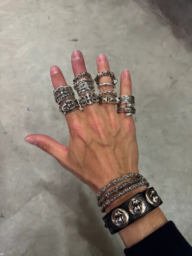Chrome Hearts 3 Rolling Stones Silver Buttons 2 Snaps Black Leather Bracelet - Image 10