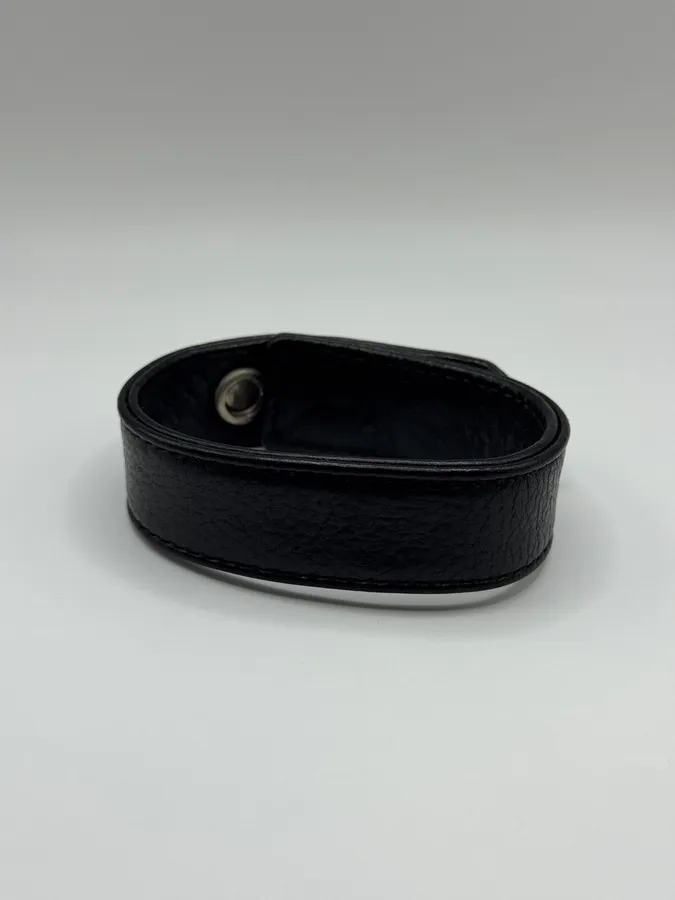 Chrome Hearts 3 Rolling Stones Silver Buttons 2 Snaps Black Leather Bracelet - Image 7