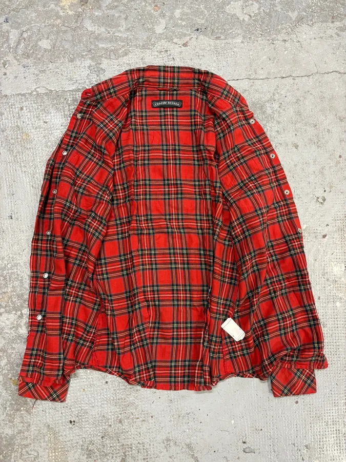 Chrome Hearts Flanel Red Checkered Cross Leather Patchs Shirt - Image 7