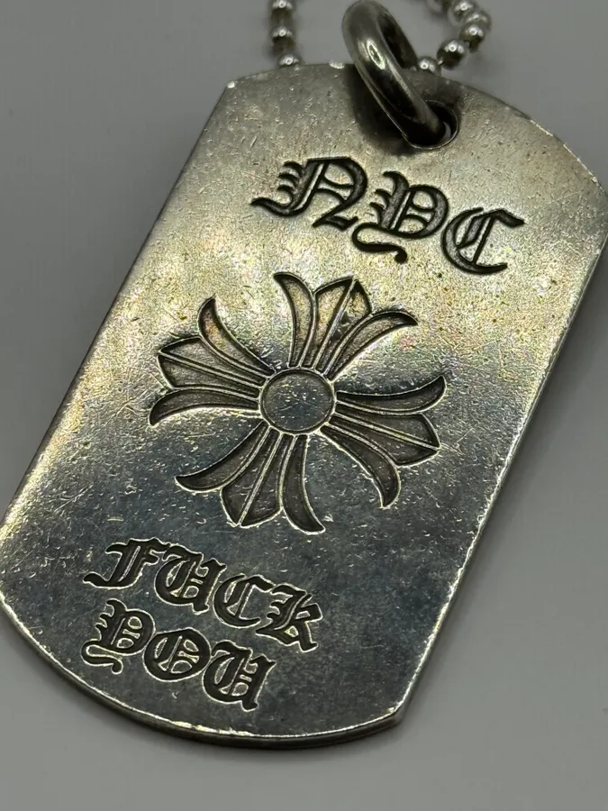 Chrome Hearts NYC Fuck You Cross Logo Silver 925 Dog Tag Pendant - Image 2