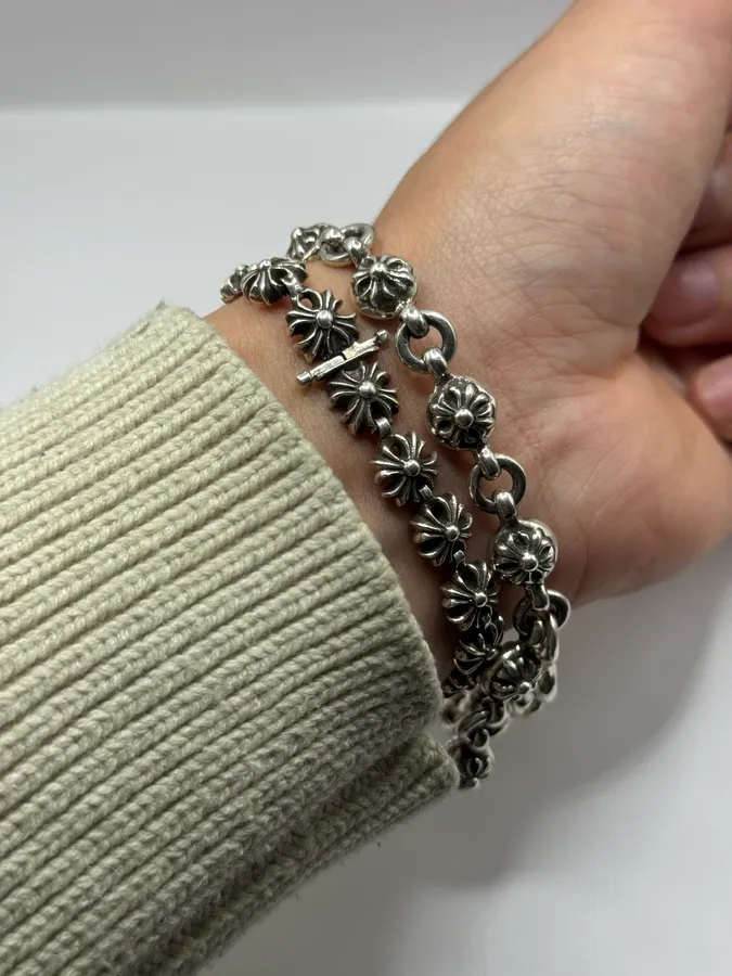 Chrome Hearts Plus Cross Ball 925 Silver Hook Bracelet - Image 3