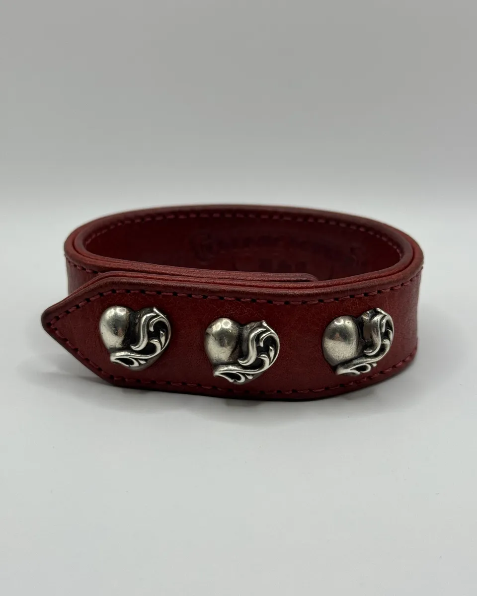 Chrome Hearts Red Heart Leather Snap Bracelet - Image 4