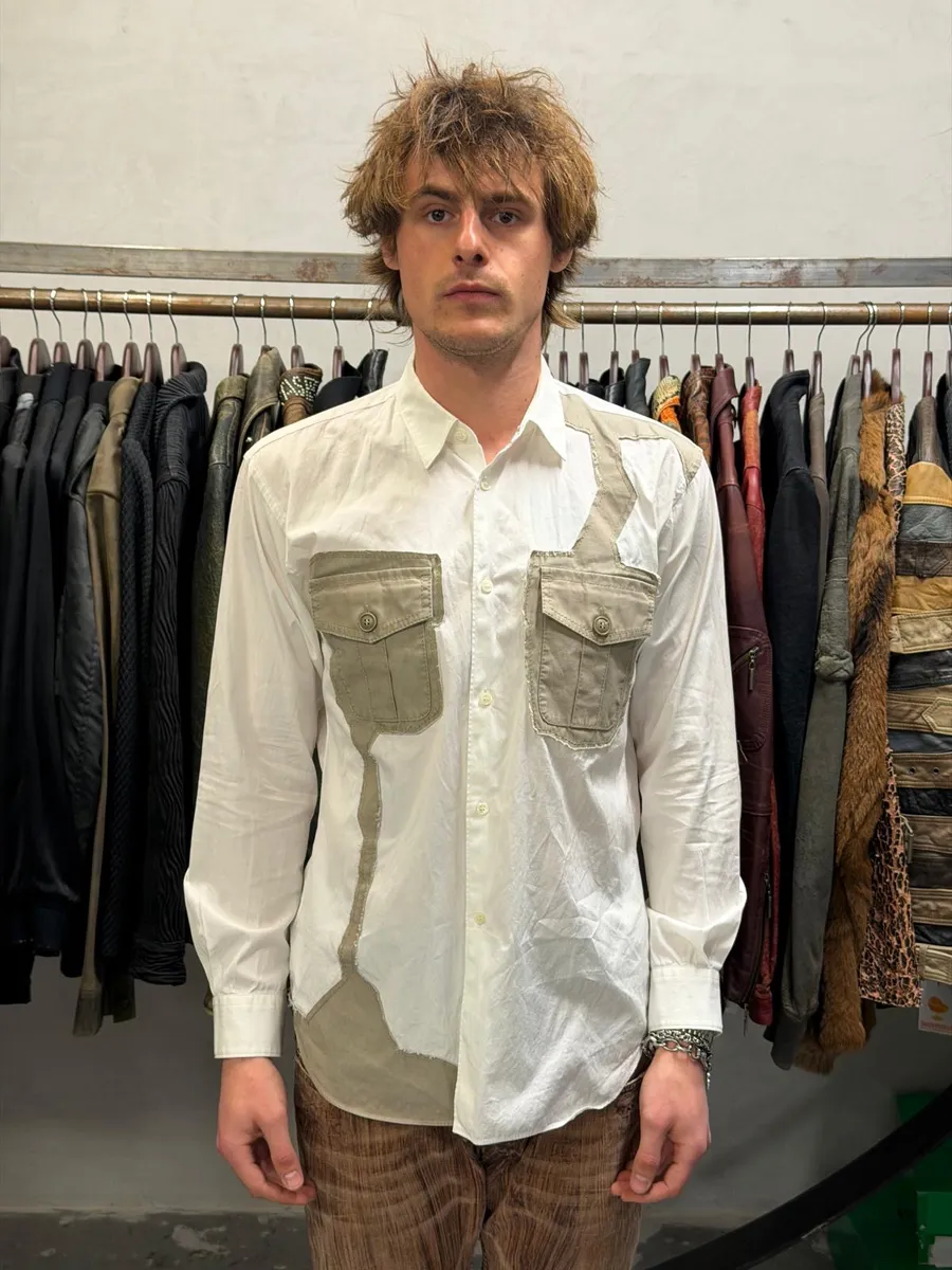 Comme des Garçons White Camo Cargo Irregular Shirt - Image 2