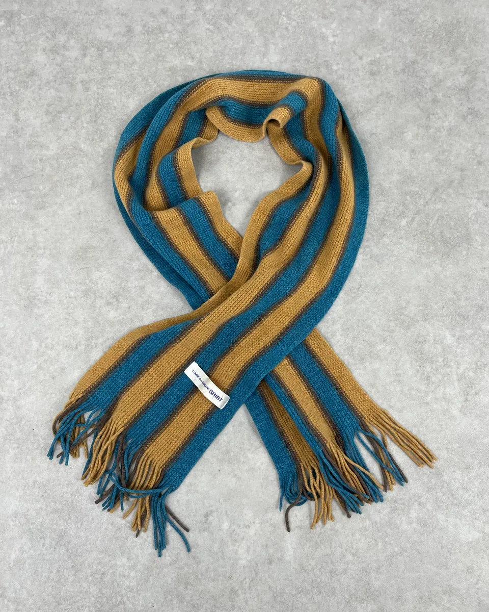 Comme Des Garçons Wool Striped Yellow Blue Scarf