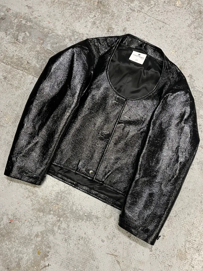 Courreges Black Vinyl Leather Cardigan Jacket - Image 2