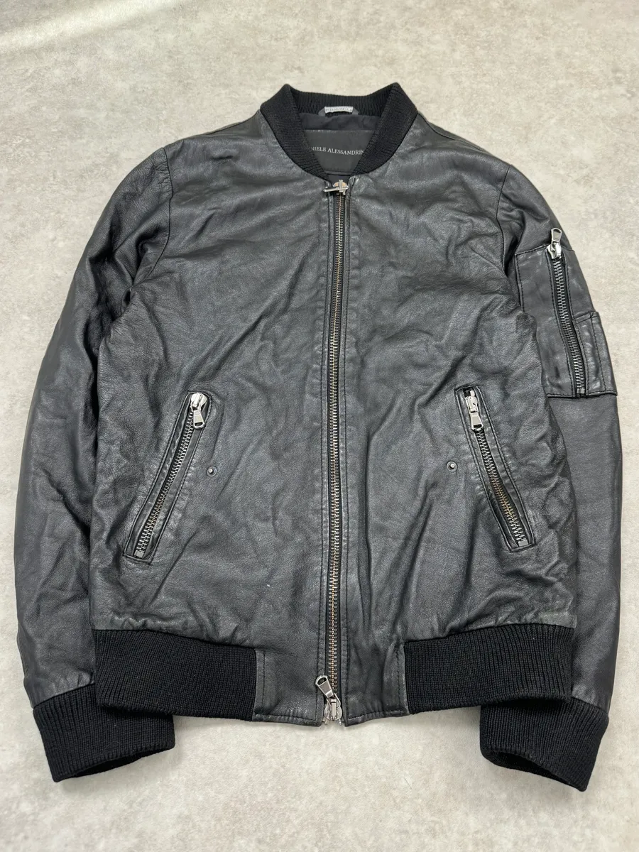 Daniele Alessandrini Black Bomber Leather Jacket