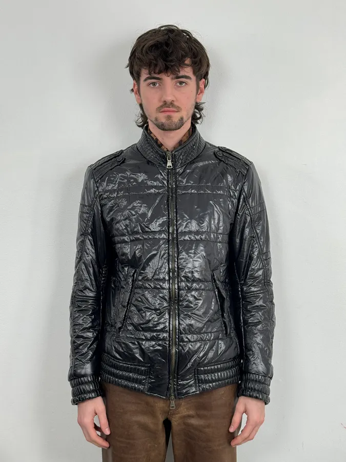 Daniele Alessandrini Black Patent Puffer British Puffer Jacket - Image 2