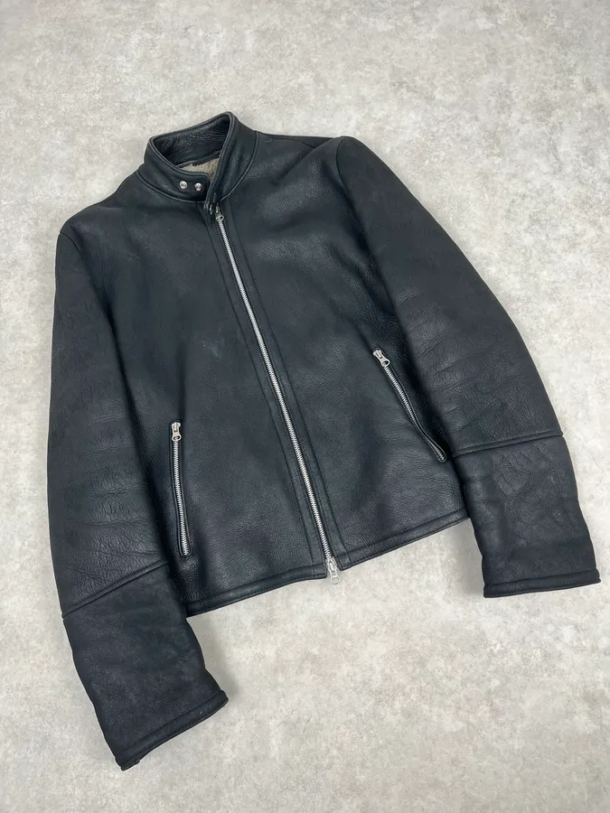 Daniele Alessandrini Black Shearling Lined Suede Leather Jacket - Image 5