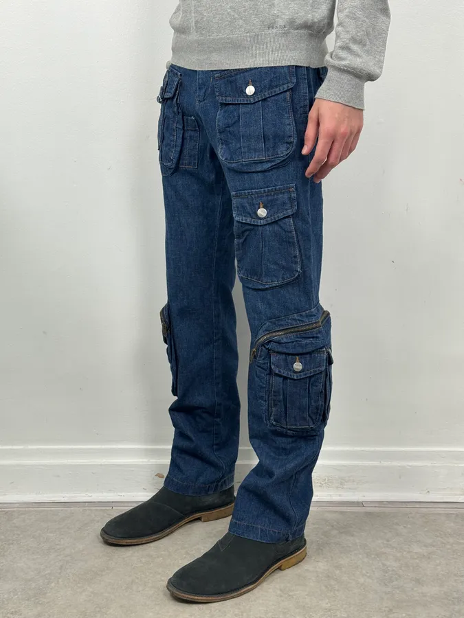 Daniele Alessandrini Blue Multi-Pocket Cargo Jeans - Image 2