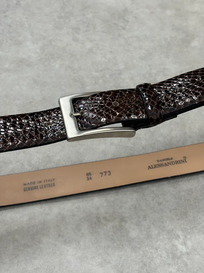 Daniele Alessandrini Brown Leather Belt Crocodile Embossed - Image 3