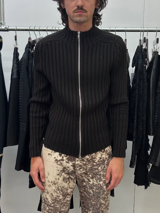 Daniele Alessandrini Brown Minimalist Zip-Up Sweater - Image 2
