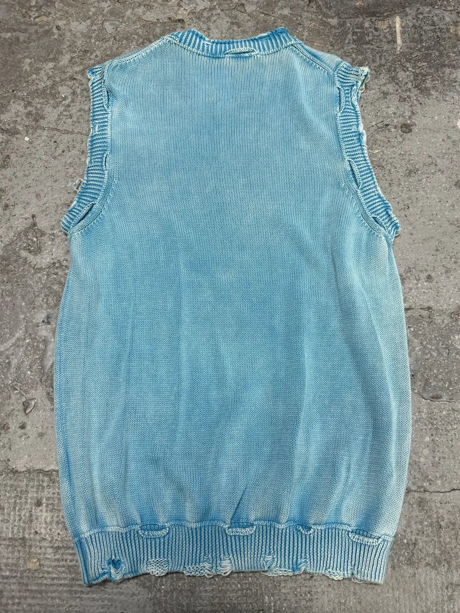 Daniele Alessandrini Destroyed Sleeveless Acid Blue Sweater - Image 4