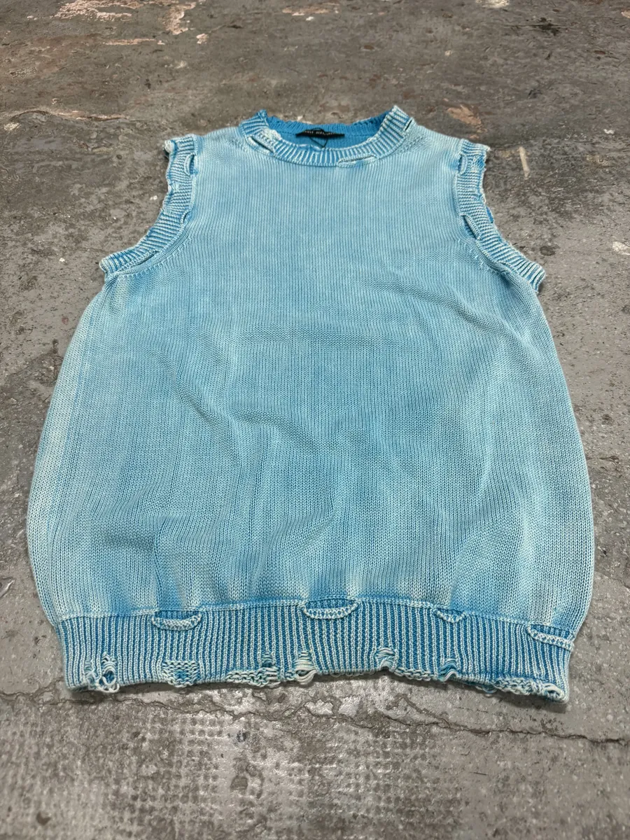 Daniele Alessandrini Destroyed Sleeveless Acid Blue Sweater - Image 8