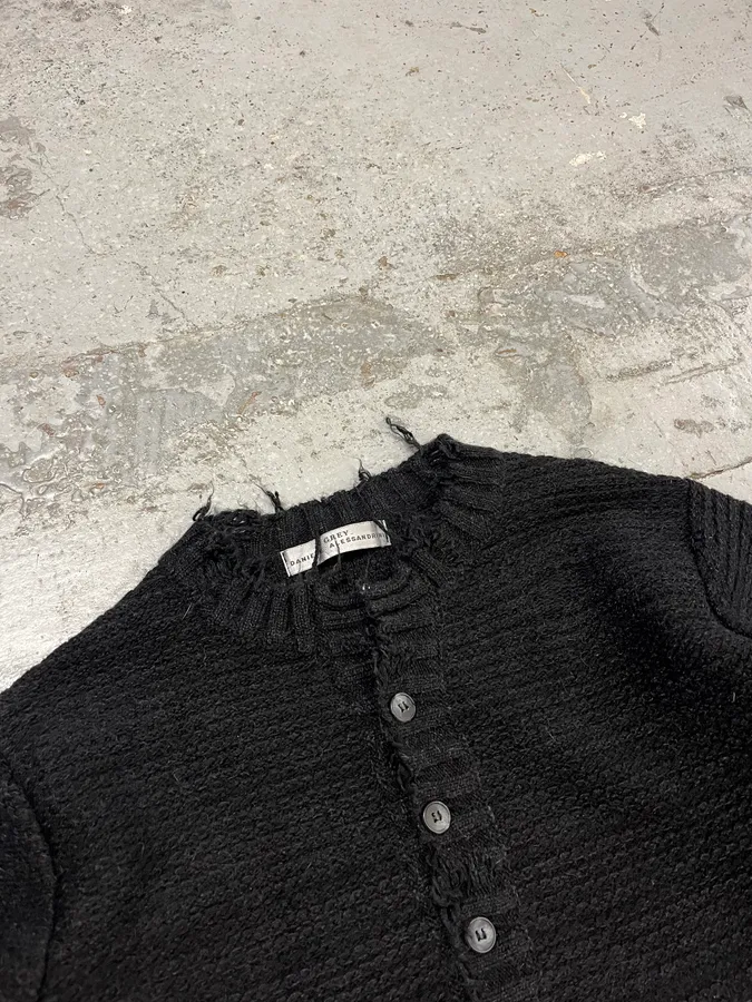 Daniele Alessandrini Distressed Black Wool Henley Sweater - Image 5
