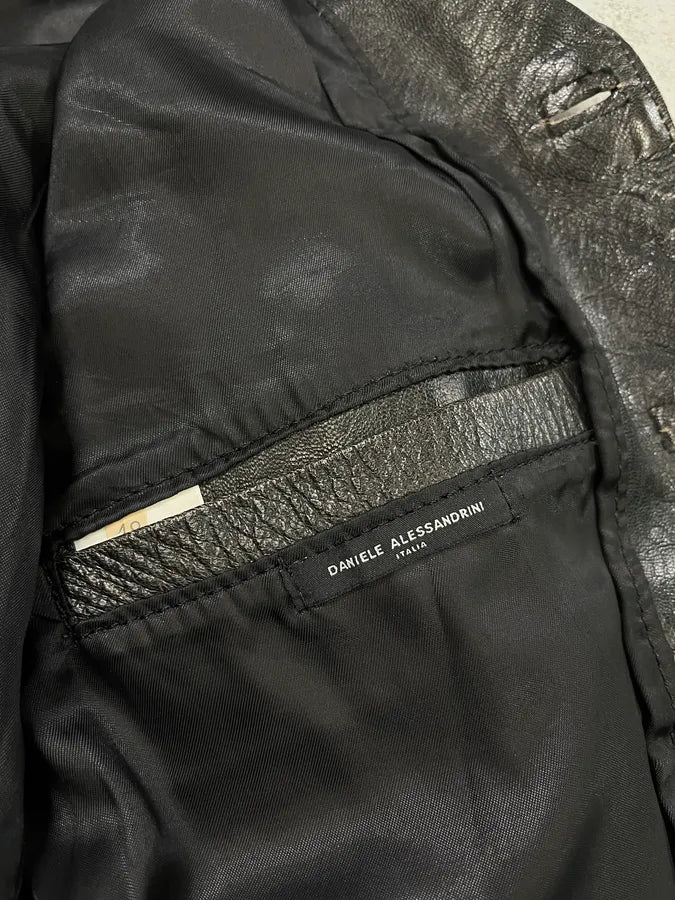 Daniele Alessandrini Eroded Black Leather Trucker Jacket - Image 10