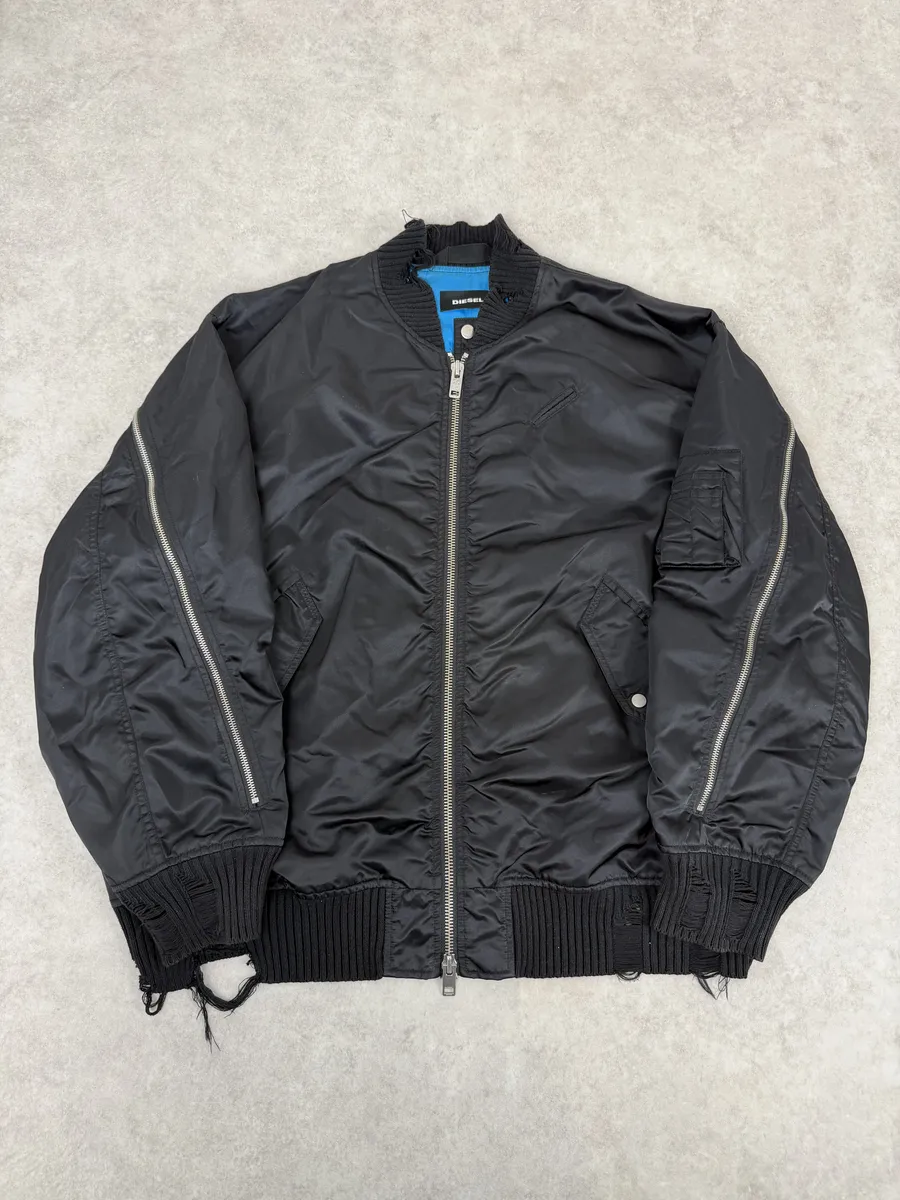Diesel Backzip Black Distressed Bomber Jacket