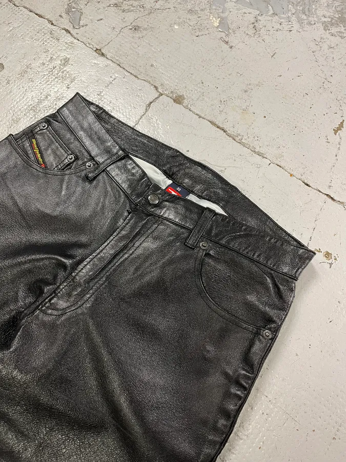 Diesel Biker Leather Black Pants - Image 6