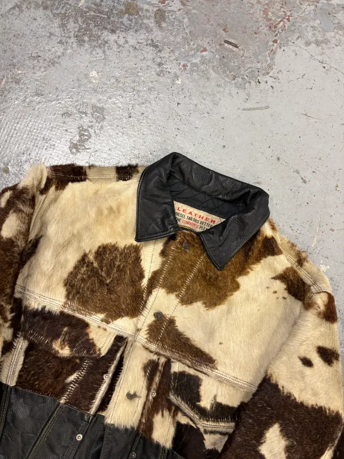 Diesel Black & Cream Cow Leather Motorcycle Jacket - Image 4