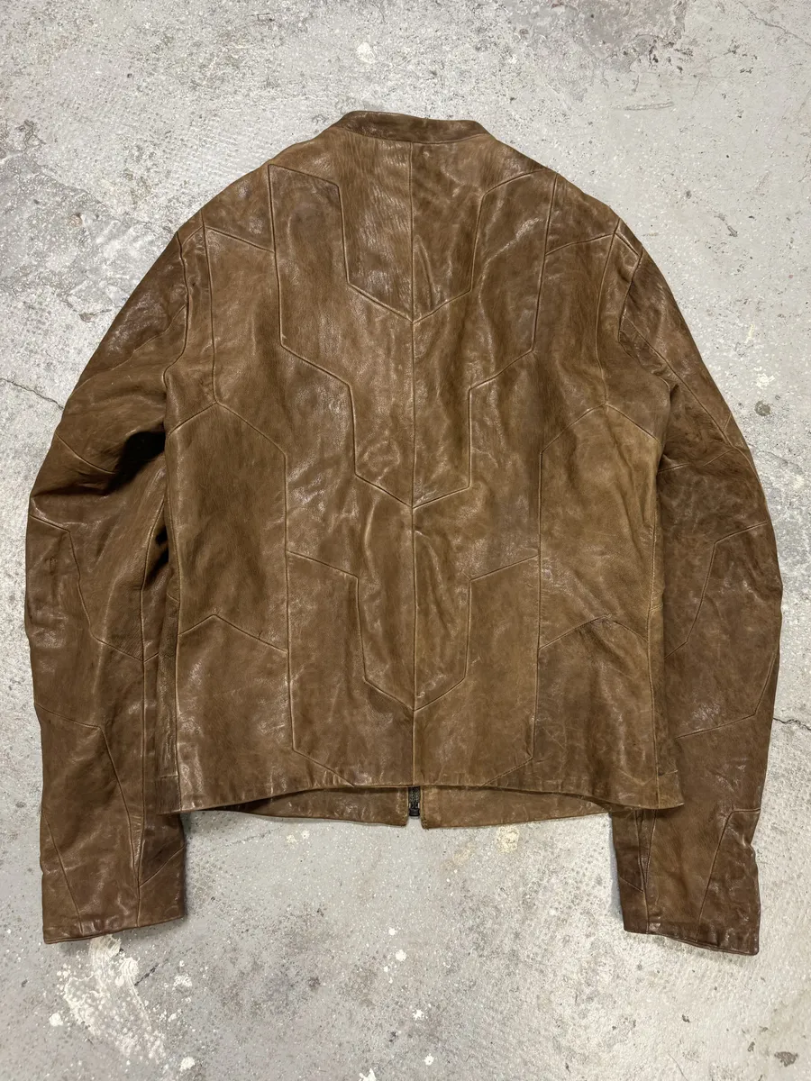 Diesel Black Gold Biker Structured Brown Leather Jacket - Image 2