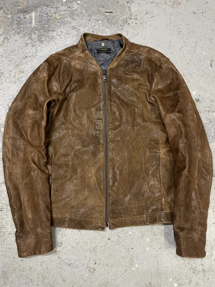 Diesel Black Gold Biker Structured Brown Leather Jacket - Image 5