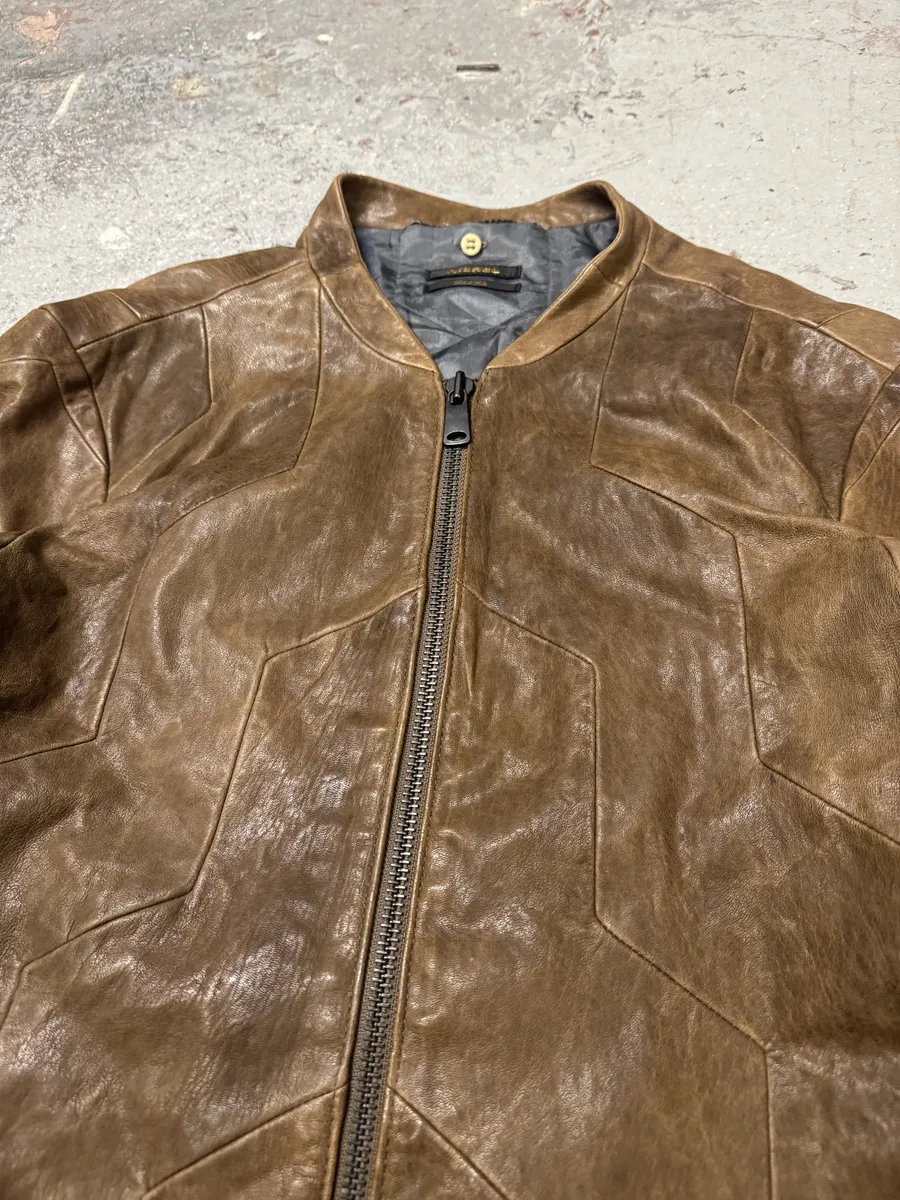 Diesel Black Gold Biker Structured Brown Leather Jacket - Image 7