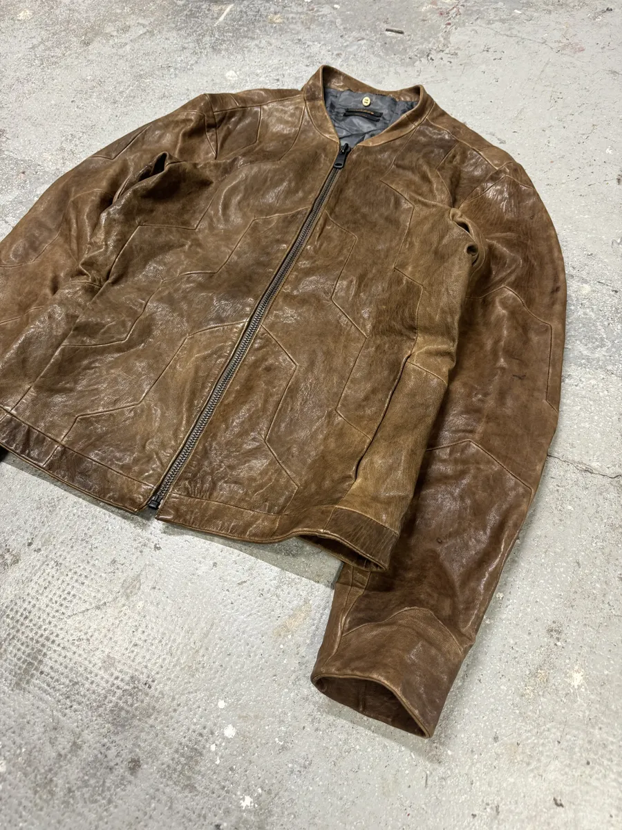 Diesel Black Gold Biker Structured Brown Leather Jacket - Image 8