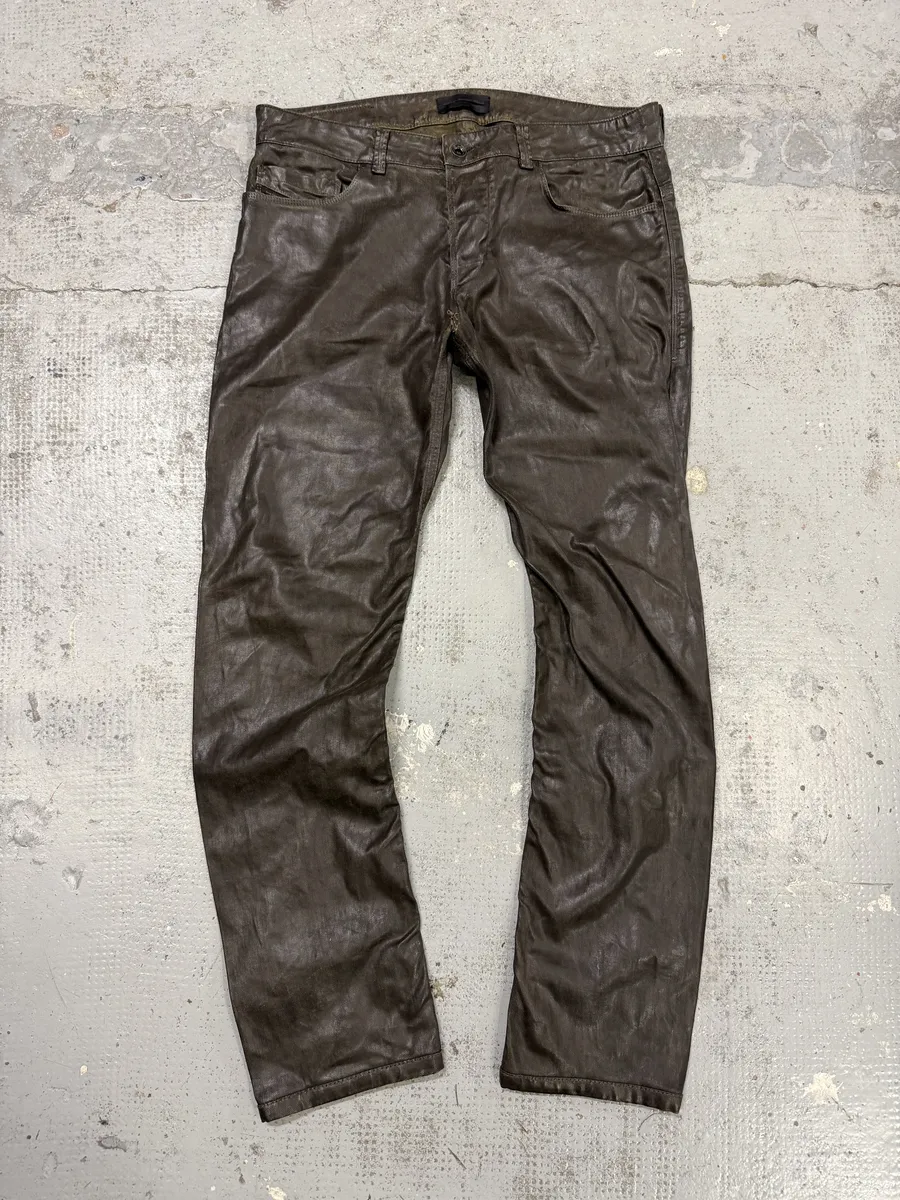 Diesel Black Gold Brown Cow Leather Dark Pants