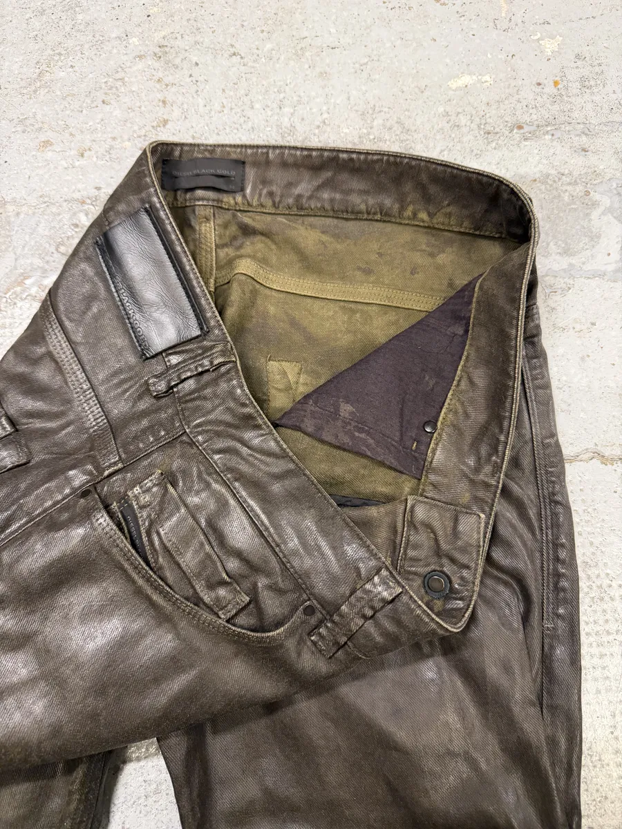 Diesel Black Gold Brown Cow Leather Dark Pants - Image 12
