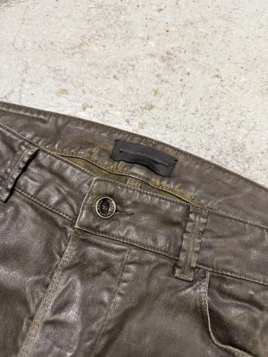 Diesel Black Gold Brown Cow Leather Dark Pants - Image 13