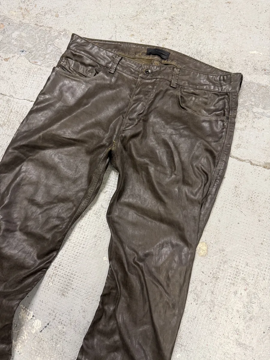 Diesel Black Gold Brown Cow Leather Dark Pants - Image 7