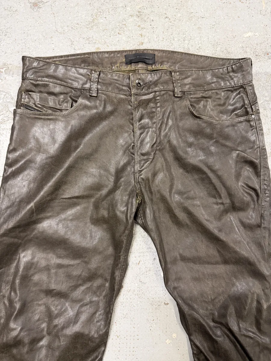 Diesel Black Gold Brown Cow Leather Dark Pants - Image 8