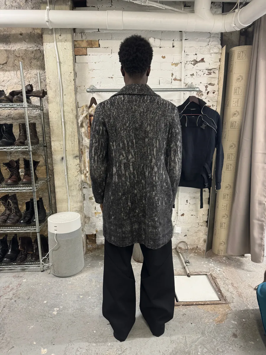 Diesel Black Gold Grey Blurred Wool Long Buttoned Coat - Image 3
