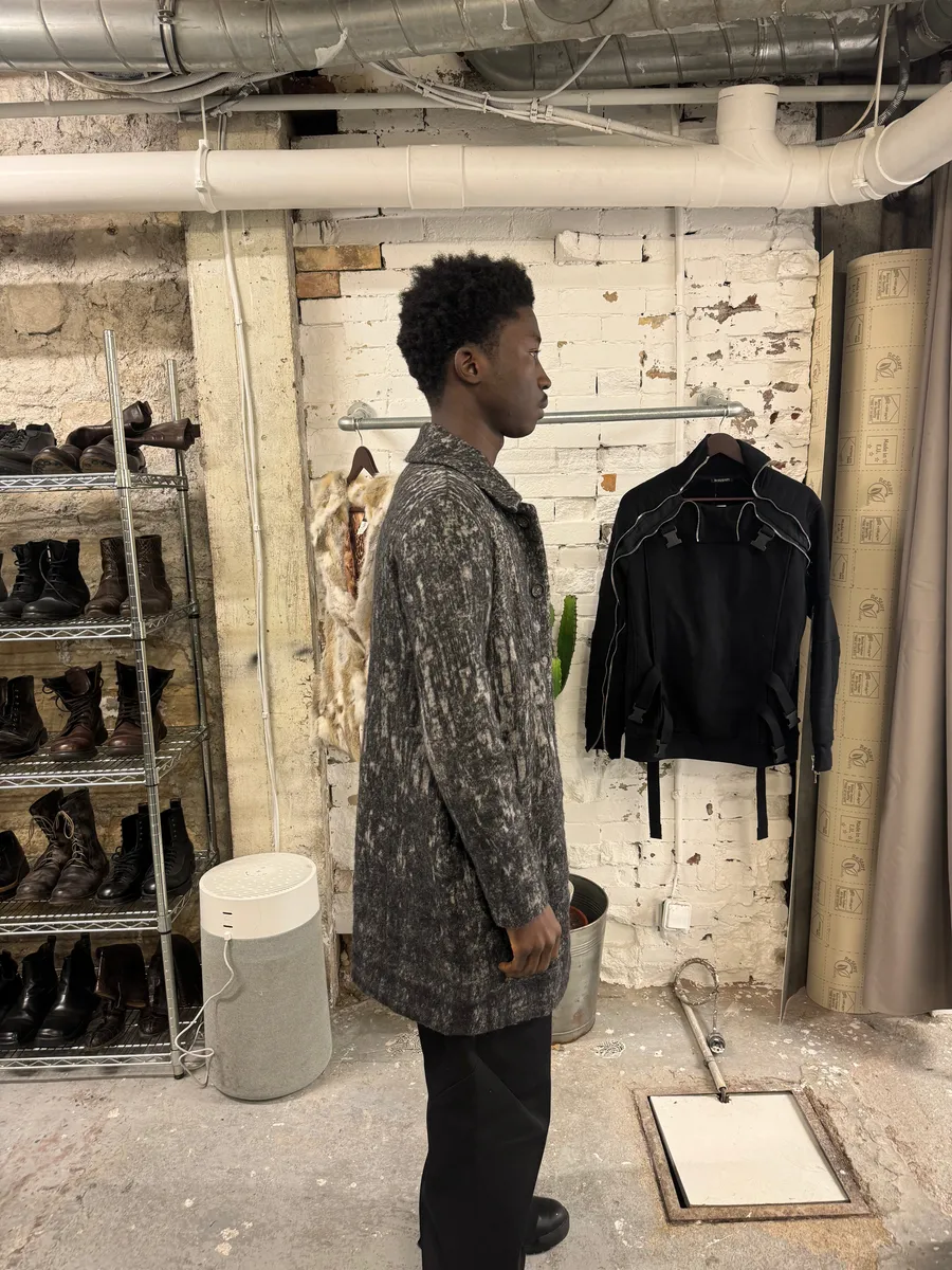 Diesel Black Gold Grey Blurred Wool Long Buttoned Coat - Image 5