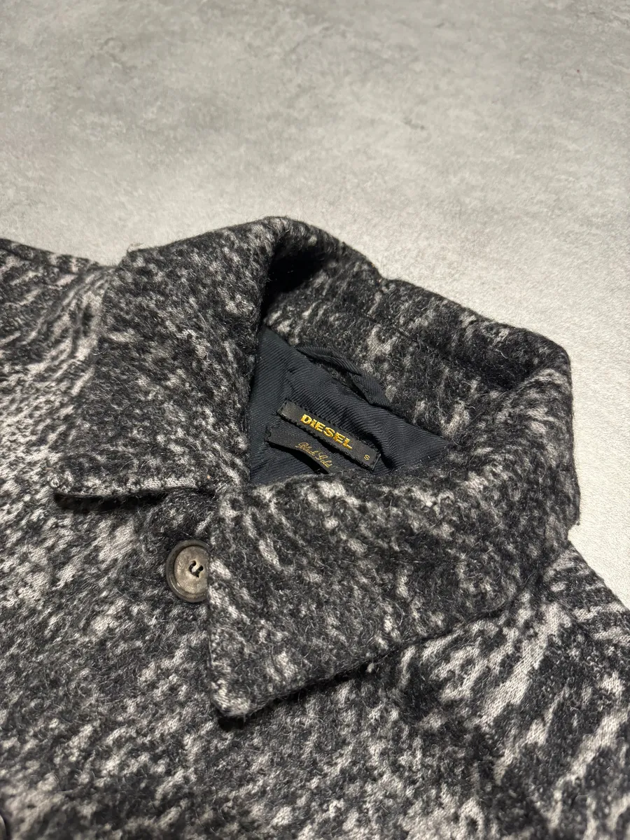 Diesel Black Gold Grey Blurred Wool Long Buttoned Coat - Image 8