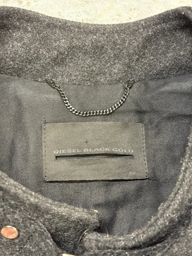 Diesel Black Gold Grey Wool Officer Buttoned Biker Jacket - Image 11
