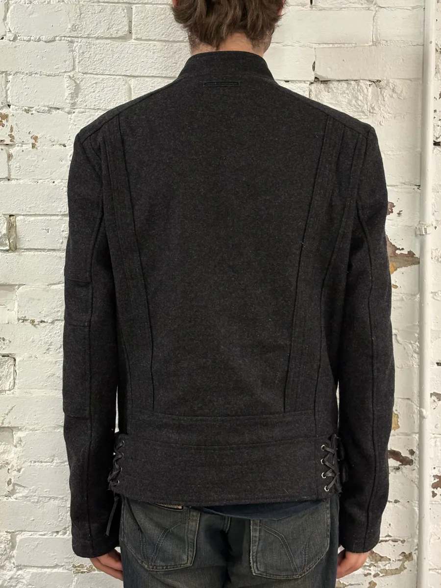 Diesel Black Gold Grey Wool Officer Buttoned Biker Jacket - Image 3