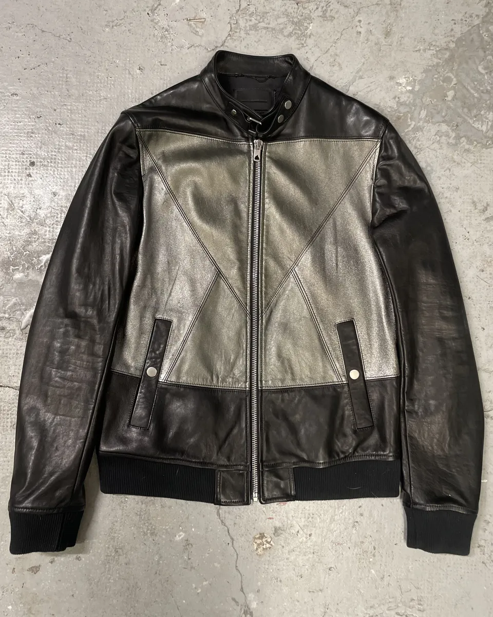 Diesel Black Gold Triang Black & Grey Brut Lamb Leather Jacket