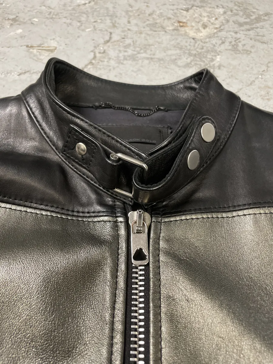 Diesel Black Gold Triang Black & Grey Brut Lamb Leather Jacket - Image 2