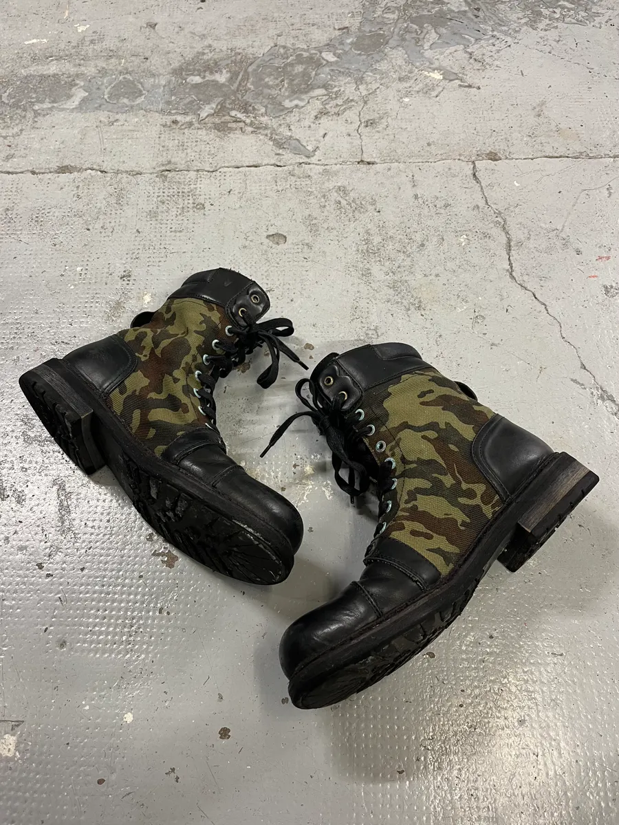 Diesel Black Leather & Camo Combat Boots - Image 2