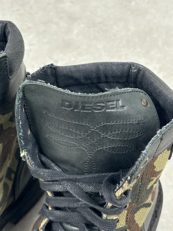 Diesel Black Leather Camouflage Military Lace-Up Boots - Image 19