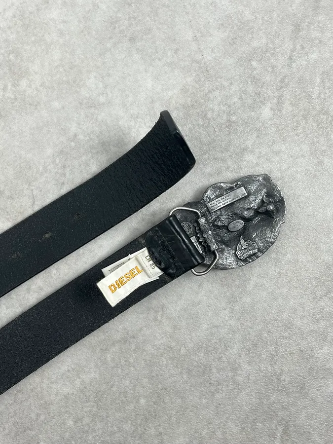 Diesel Black Leather Farm Avant-Garde Buckle Belt - Image 5