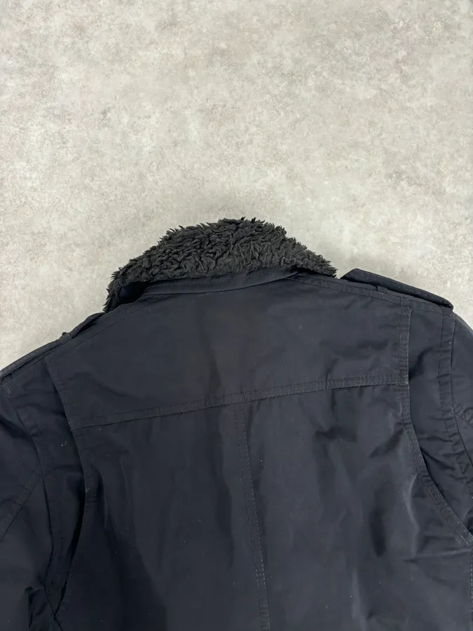Diesel Black Nylon Sherpa Collar Bomber Jacket - Image 6