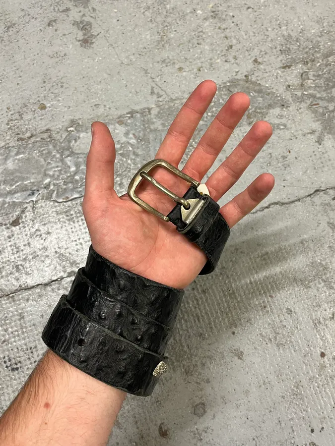 Diesel Black Ostrich Effect Studded Leather Belt - Image 2