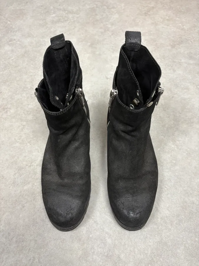 Diesel Black Suede Eroded Biker Leather Boots - Image 2