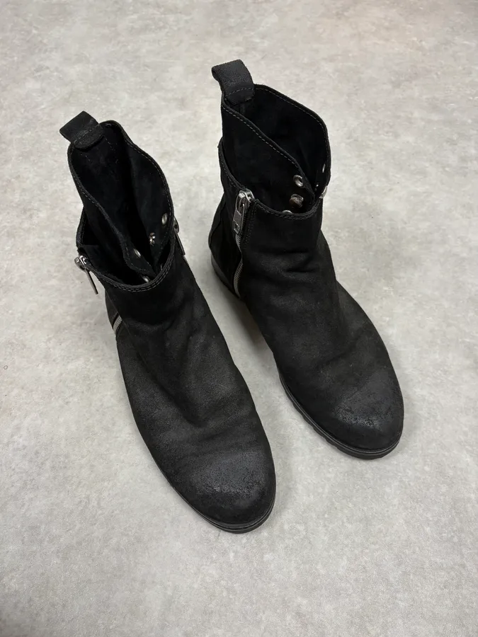 Diesel Black Suede Eroded Biker Leather Boots - Image 4